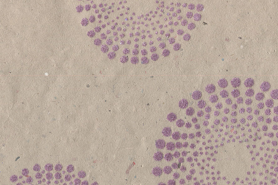 Multi Glitter Dotted Concentrics: Magenta Flock on Gray Beige Paper Shreds & Banana Fibre Handmade Paper ~60gsm Set of 5 50X74cm each