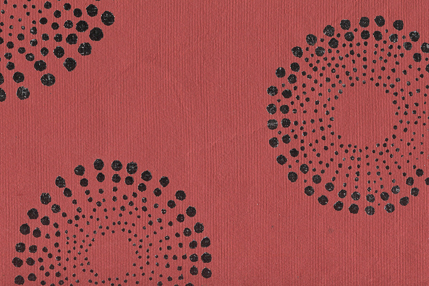 Dotted Concentrics: Silver Foil on Chrysanthemum Red Handmade Paper