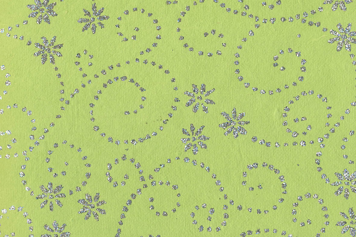 Whorls & Radials: Silver Glitter on Green | Rickshaw Recycle