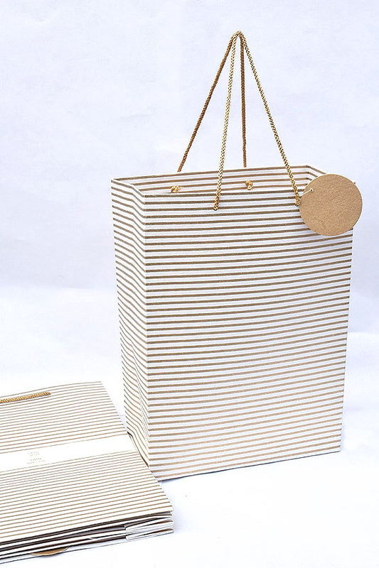 Stripes Print Gold Gift Bags Large, Set of 4