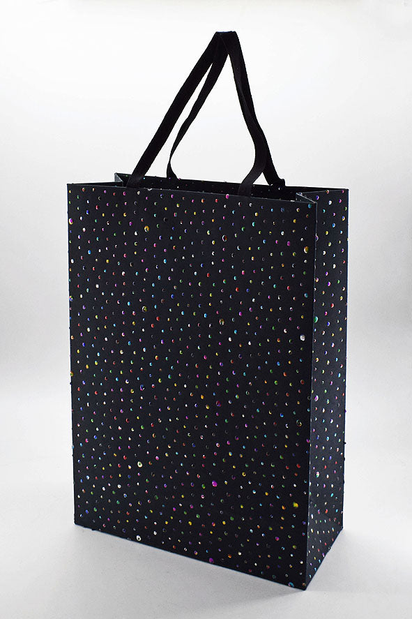 Dew Drop Dots Black Gift Bags Large, Set of 4, 13.75x10