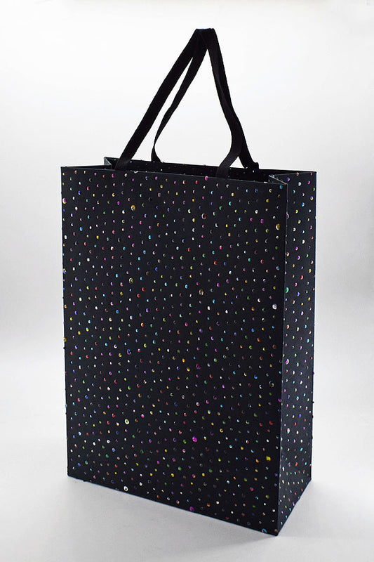 Dew Drop Dots Black Gift Bags Large, Set of 4, 13.75x10