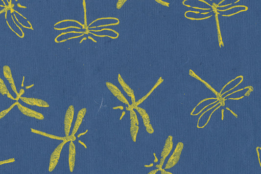 Dragonflies: Yellow on Navy Blue Handmade Paper ~100gsm Set of 5 50X70cm each