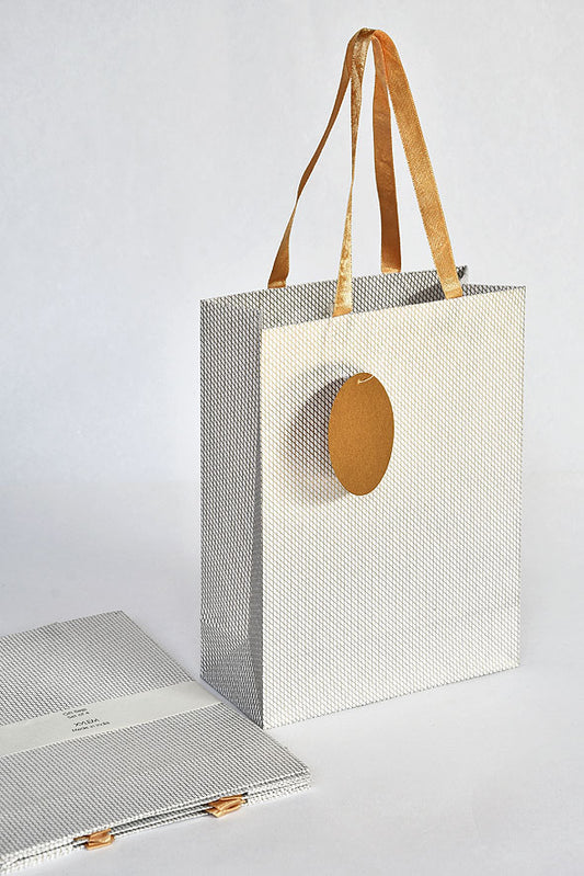 Diagonal Grids White Gift Bags Medium, Set of 4, 9.5x7