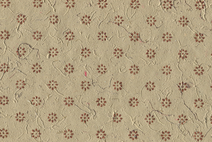 Floret Star Orange on Green Handmade Printed Paper Online