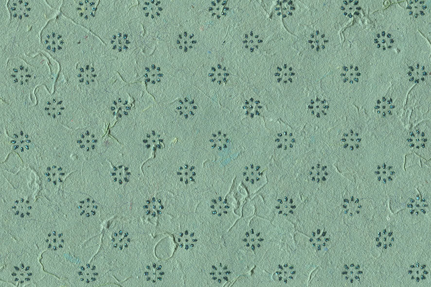 Floret Star Half Drop: Green Glitter on Green Paper Shreds & Banana Fibre Handmade Paper ~35gsm Set of 5 50X74cm each