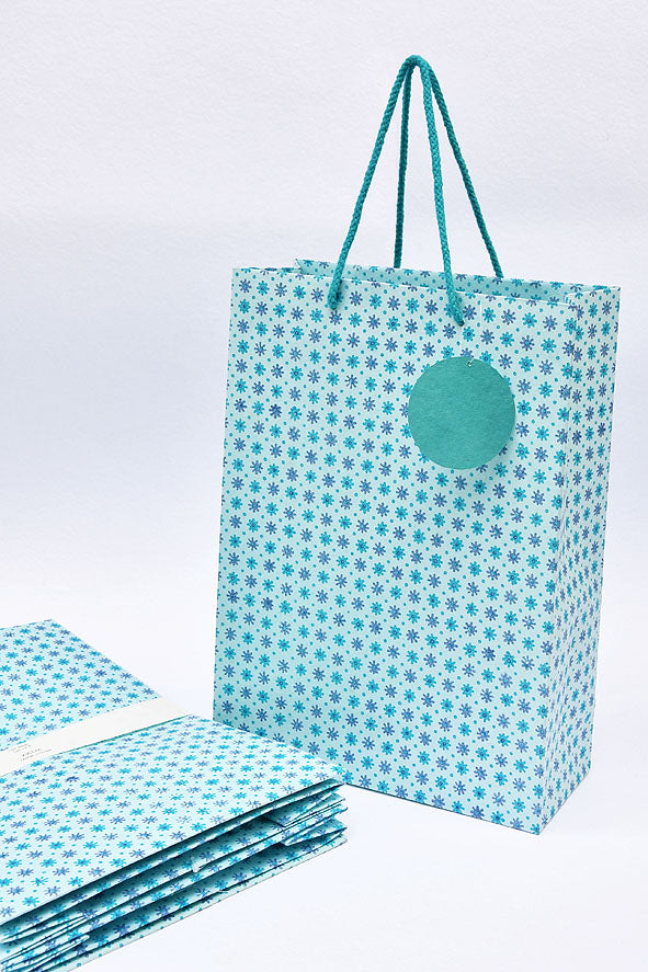 French Flower Blue Gift Bags, Set of 4