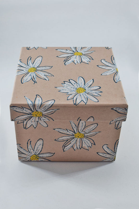 Daisies Pink Square Printed Handmade Paper Gift Box Online