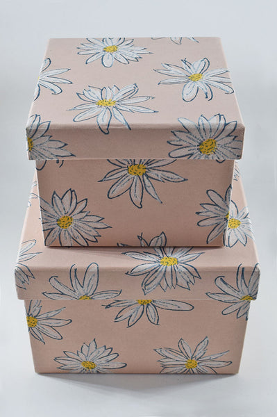 Daisies Dusty Rose Square Printed Handmade Paper Gift Box Online