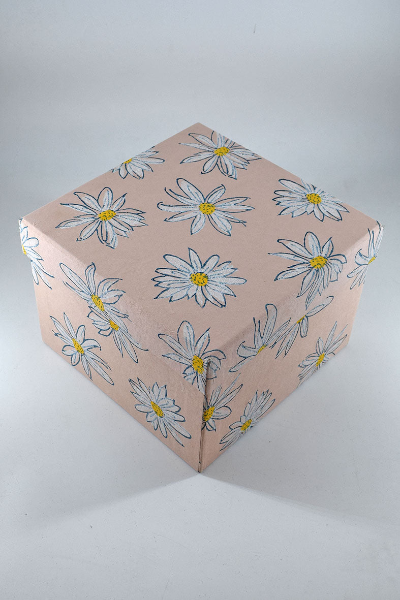 Daisies Dusty Rose Square Printed Handmade Paper Gift Box Online