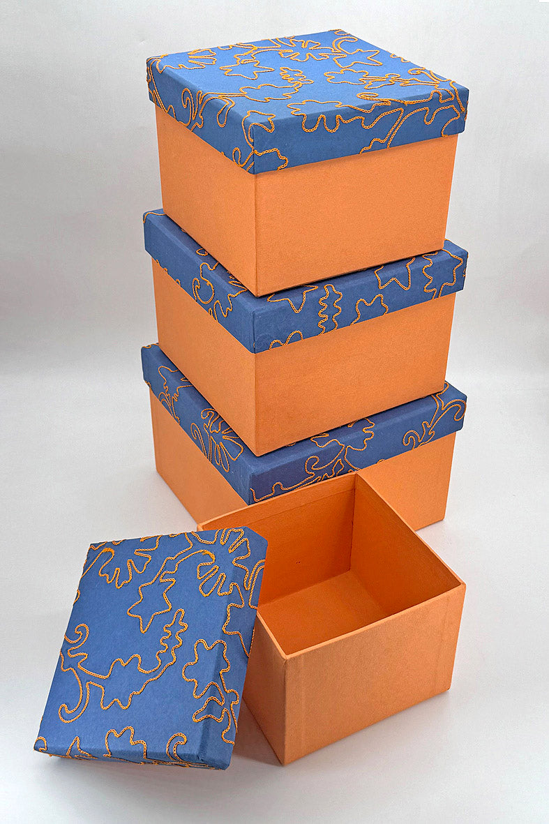 Large Floral Freeform Embroidered Square Gift Box