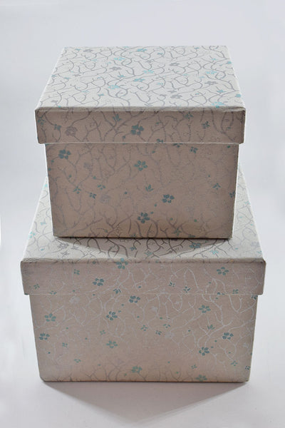 Spiky Vine Aqua Grey Floral Handmade Square Paper Gift Box Online