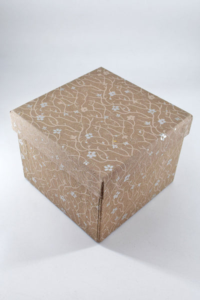 Spiky Vine Beige Silver Floral Handmade Square Paper Gift Box Online