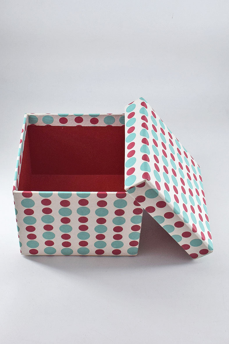 Polka Dots White Red Teal Printed Handmade Paper Gift Box Online