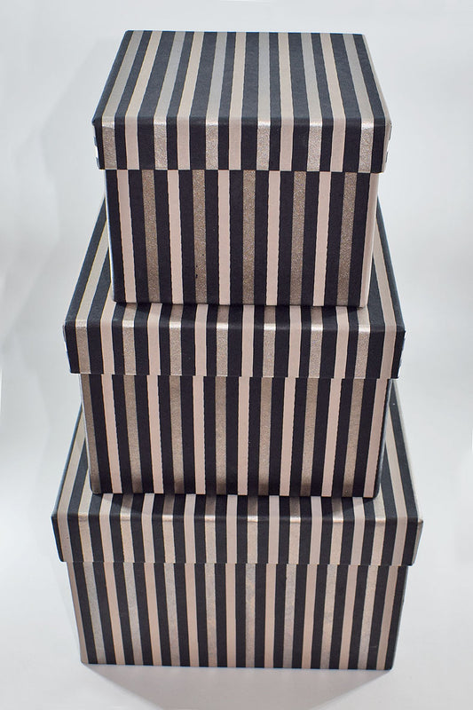 Sripes Black Silver Printed Handmade Square Paper Gift Box Online