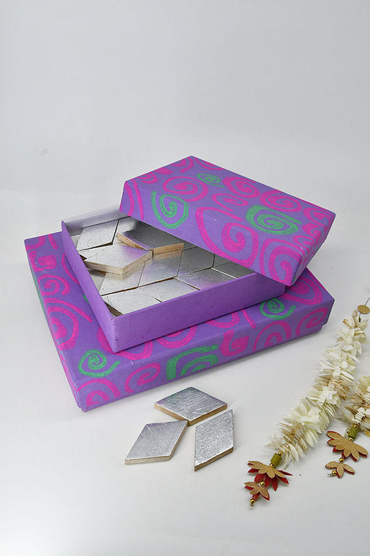 Gift Box for Mithai / Chocolates - Swirls Print with Plain Paper Base