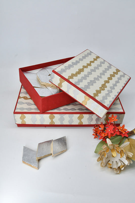 Gift Box for Mithai / Chocolates - Ribbon Waves print with Plain Paper Base