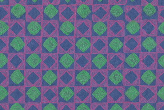 Hamam Tiles: Pink & Green on French Blue Handmade Paper ~100gsm Set of 5 50X70cm each