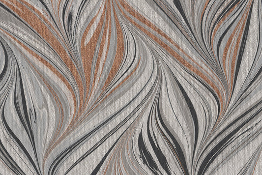 Marbling Silver Copper Black Combed Swirls on Medium Gray Handmade Paper ~100gsm Set of 5 50X70cm each