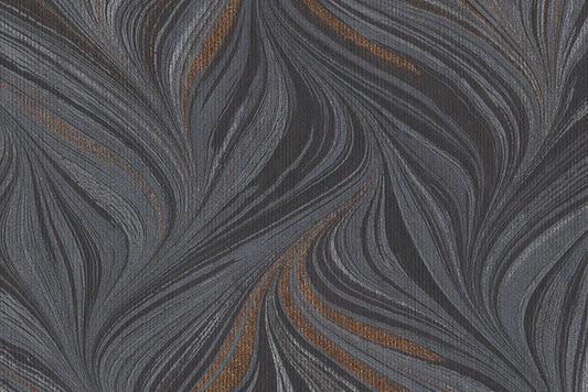 Marbling Silver Copper & Gray Combed Swirls on Black Handmade Paper ~100gsm Set of 5 50X70cm each