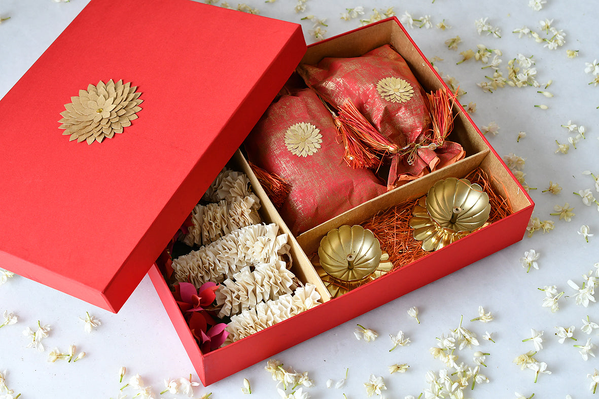 Lotus Vandanwar with Mewa Pouch & Diya Diwali Gift Hamper Online