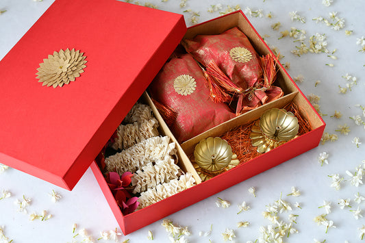 Lotus Vandanwar with Mewa Pouch & Diya Diwali Gift Hamper Online
