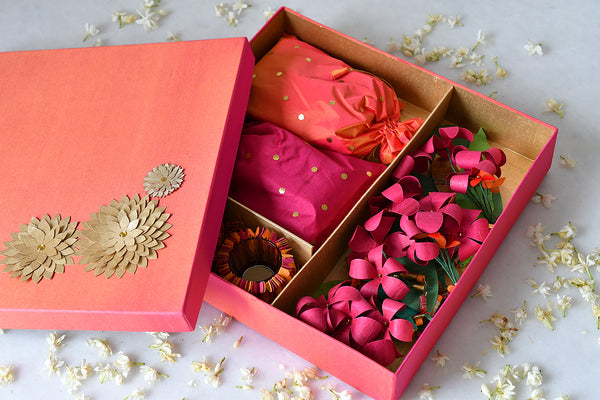 Champa Vandanwar with Tealight Holder & Silk Pouch Diwali Gift Hamper Online