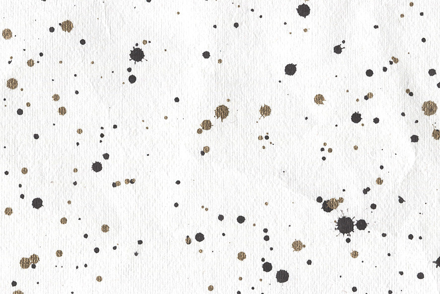 Ink Scatter Black Gold on White Printed Handmade Paper Online 
