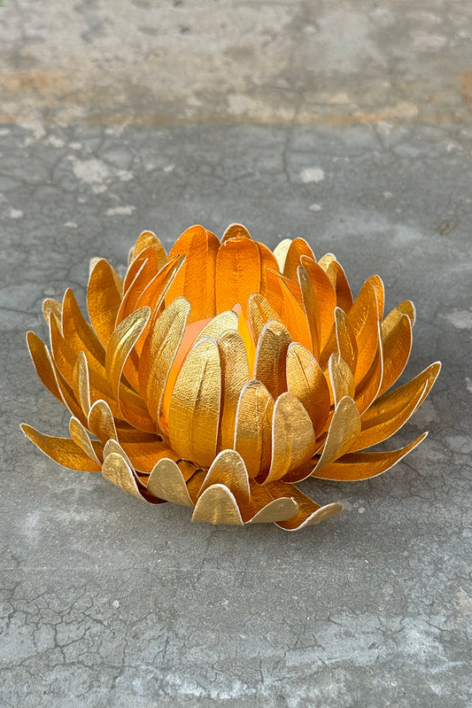 Chrysanthemum Gold Warq Flower Tealight Holder, Set of 2