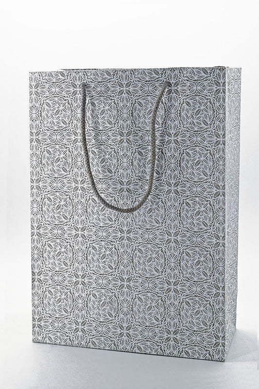Circle Lace Gray Gift Bags Large, Set of 4, 13.75x10