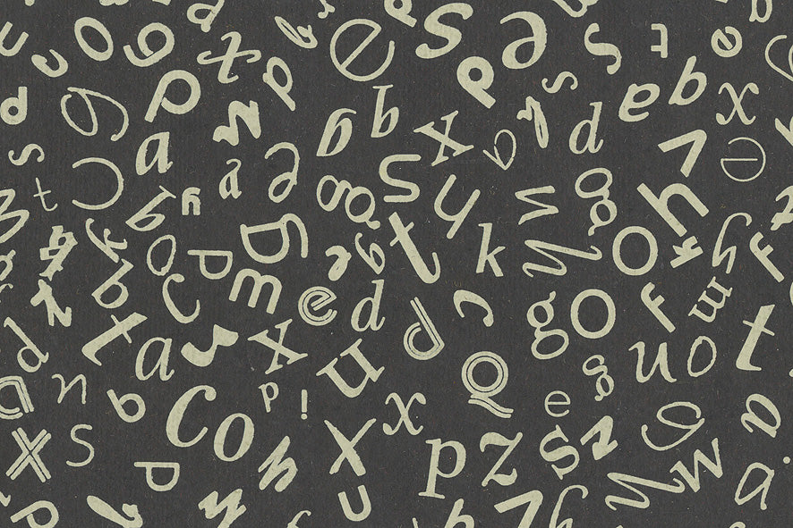 Scattered Letters White on Black Printed Handmade Paper Online 