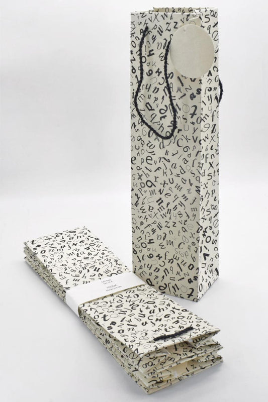 Scattered Letters White Gift Bags Bottle, Set of 4, 14.5x4