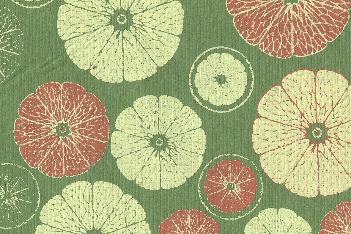 Lime Green on Green Citrus Sections Printed Handmade Paper Online