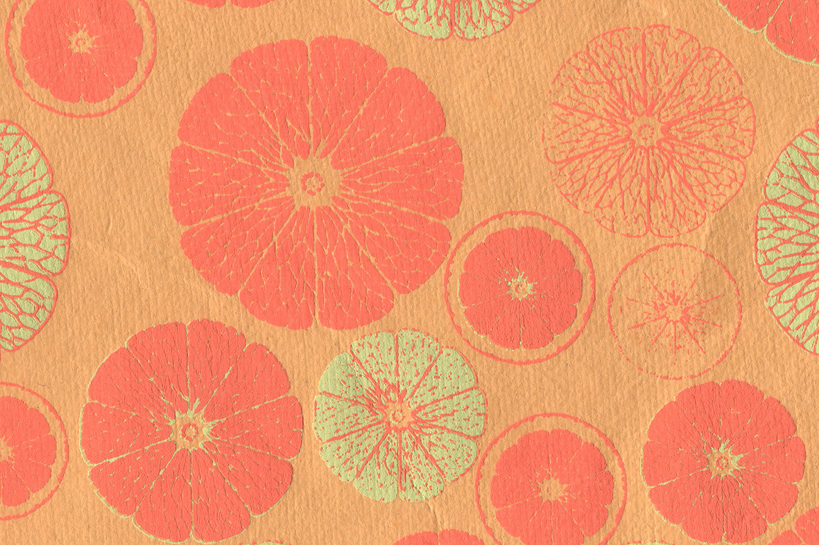 Citrus Sections: Orange on Mandarin Orange Handmade Paper ~100gsm Set of 5 50X70cm each