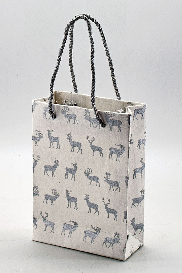 Reindeer White Gift Bags Small, Set of 6, 6.25x4.5