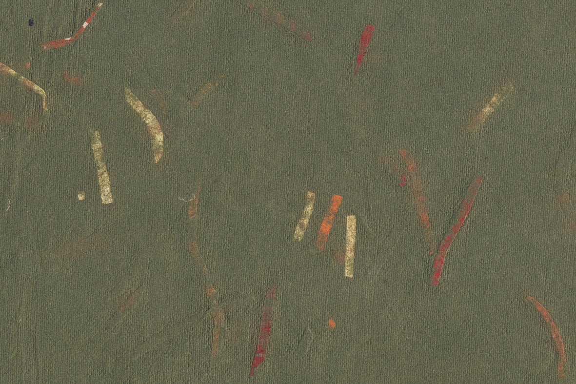 Olive with Red Orange Naturals Mixed Strips Handmade Paper
