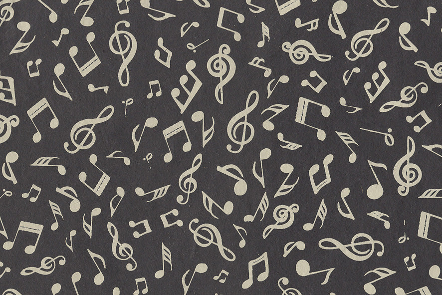 Music Print White on Black Printed Handmade Paper Online 
