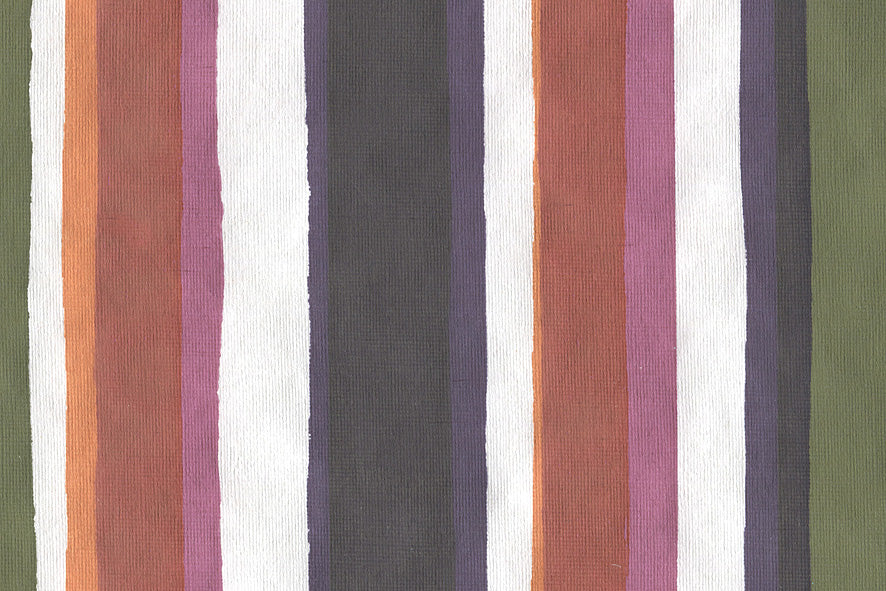 Multi Stripes: Green Orange Magenta & Navy on White Handmade Paper 
