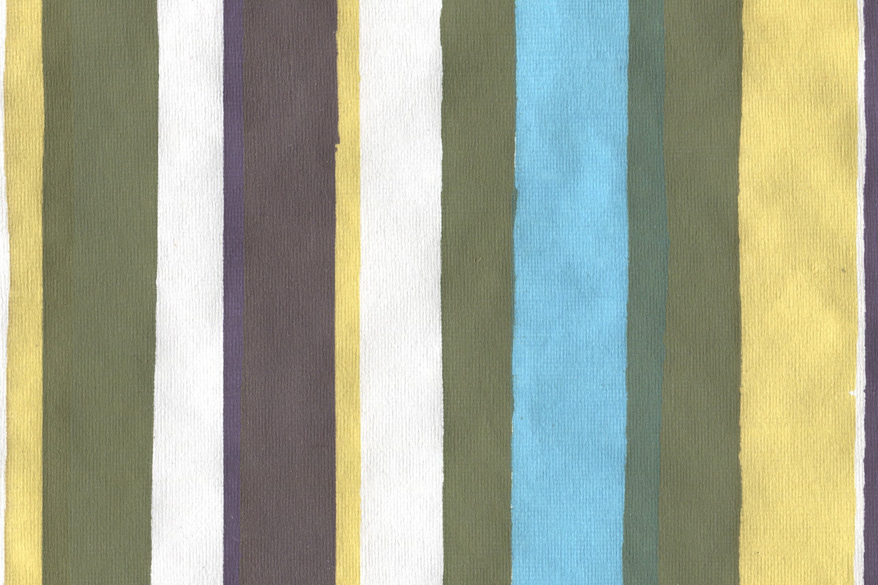 Multi Stripes: Green Phirozi Navy & Yellow on White Handmade Paper 