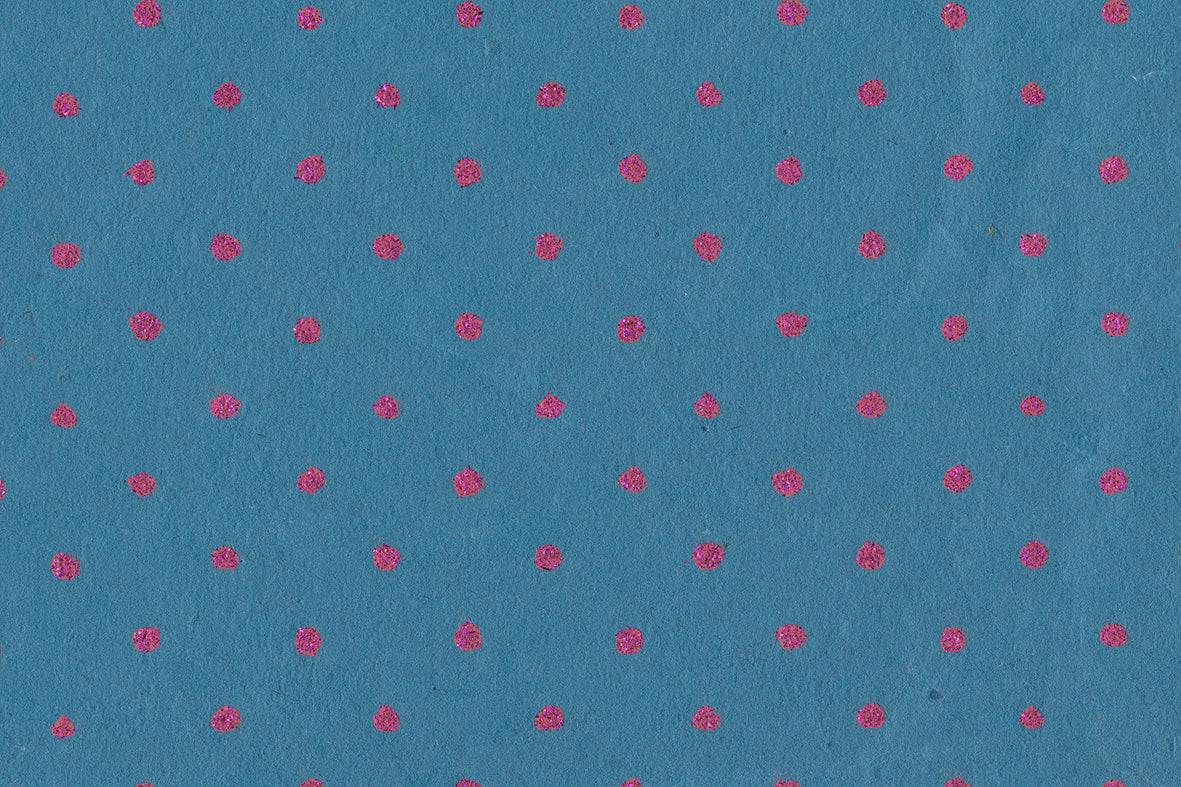Glitter Dots Magenta On Medium Blue Handmade Paper Gift Wrap Online