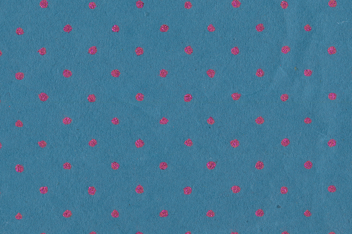 Glitter Dots Magenta On Medium Blue Handmade Paper Gift Wrap Online