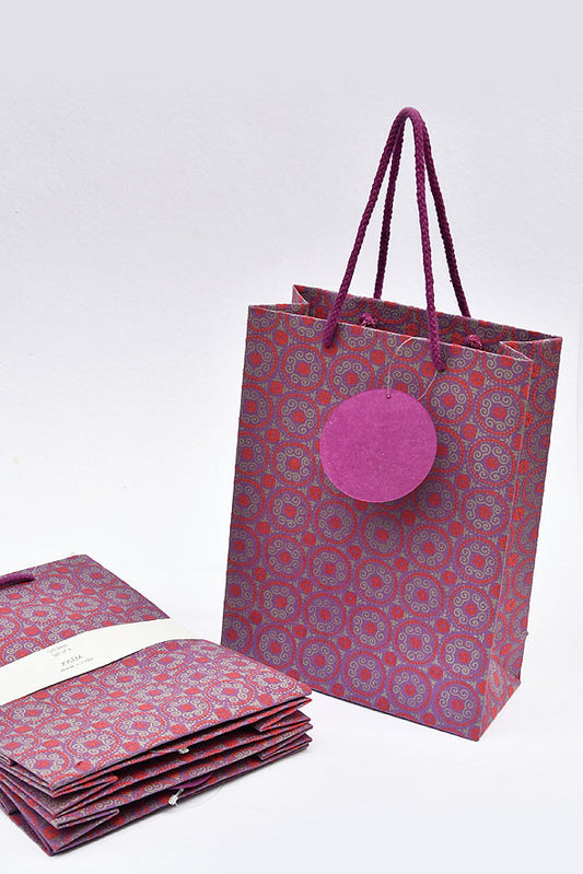 Ottoman Circular Purple Gift Bags  Medium, Set of 4, 9.5x7