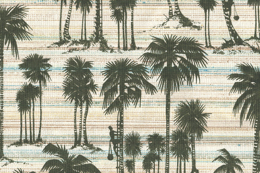 Toddy Palms Dark Green On Brown Printed Handmade Paper Online