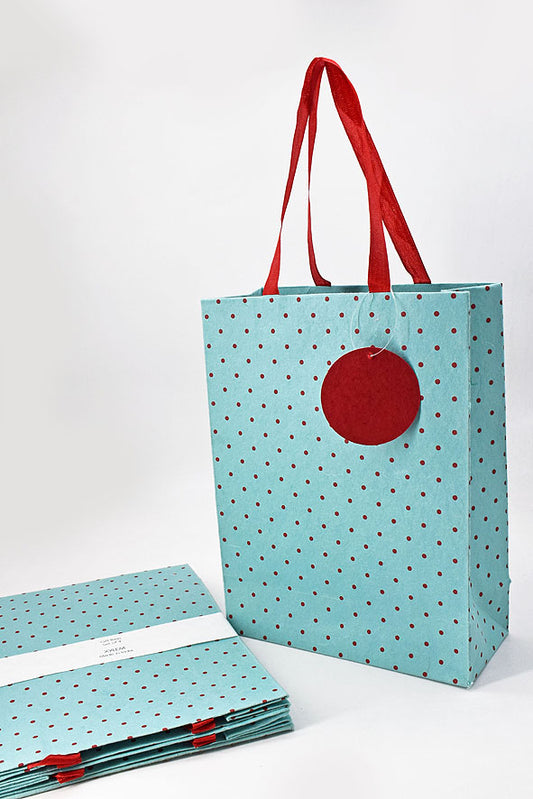 Red Dots Grid on Pool Gift Bags Medium, Set of 4, 9.5x7
