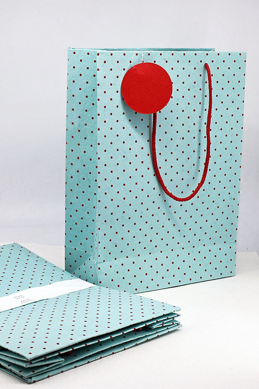 Red Dots Grid on Pool Gift Bags Large, Set of 4, 14x10
