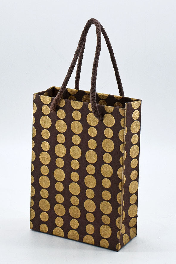 Polka Dot Lines Brown Gift Bags Small, Set of 6, 6.25x4.5