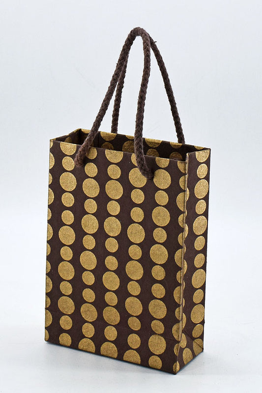 Polka Dot Lines Brown Gift Bags Small, Set of 6, 6.25x4.5