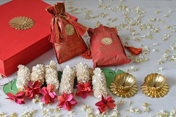 Lotus Vandanwar with Mewa Pouch & Diya Diwali Gift Hamper Online