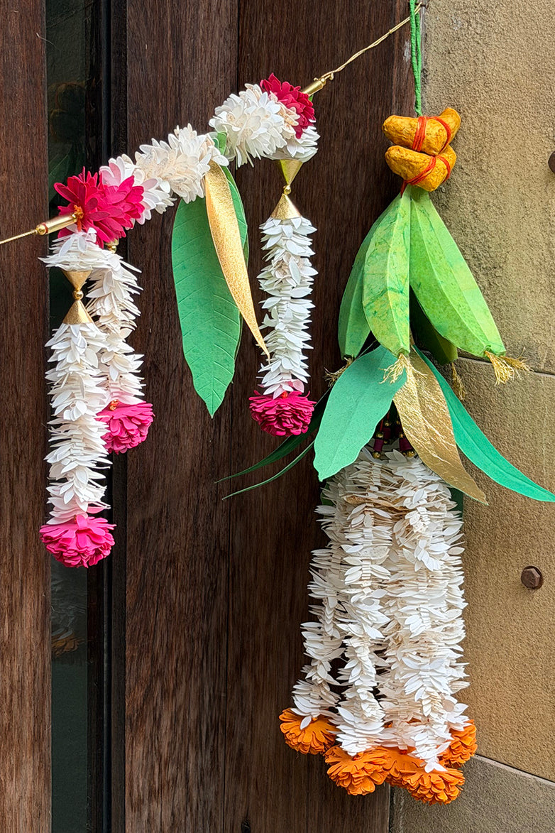 Banana, Haldi & Paper Flower and Mango Leaf Hanging, Set of 2