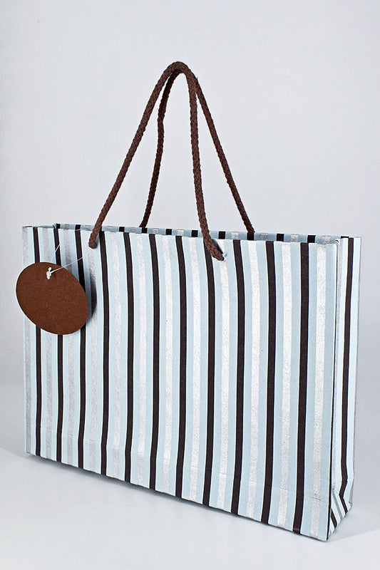 Stripes Print White Gift Bags Medium, Set of 4, 8.5x12